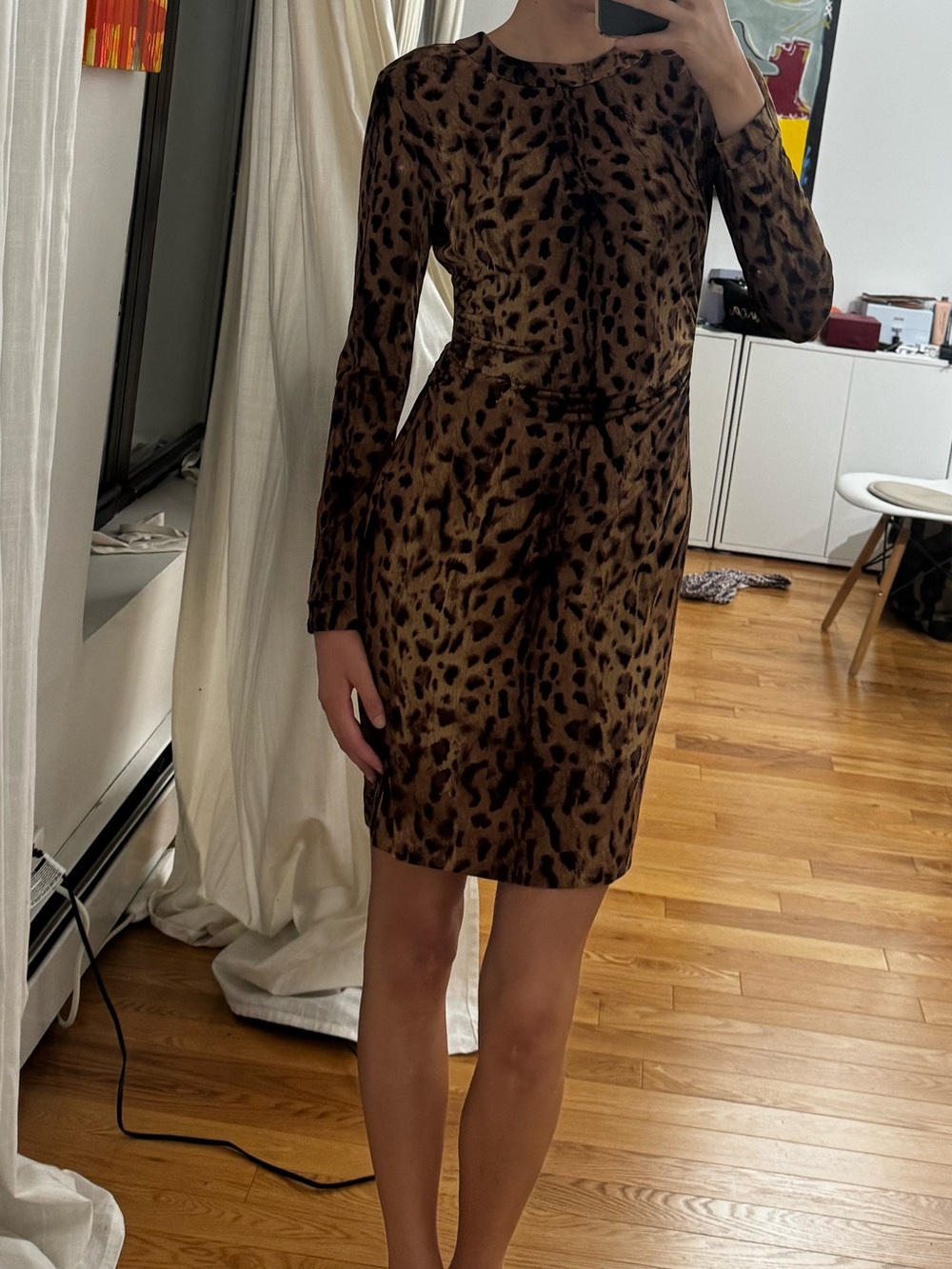 Tory Burch Brown Animal Print Long-Sleeve fitted Dress